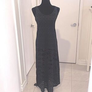 La Vie en Rose, Black Crochet Sheer Maxi Dress Size X Small New no tags